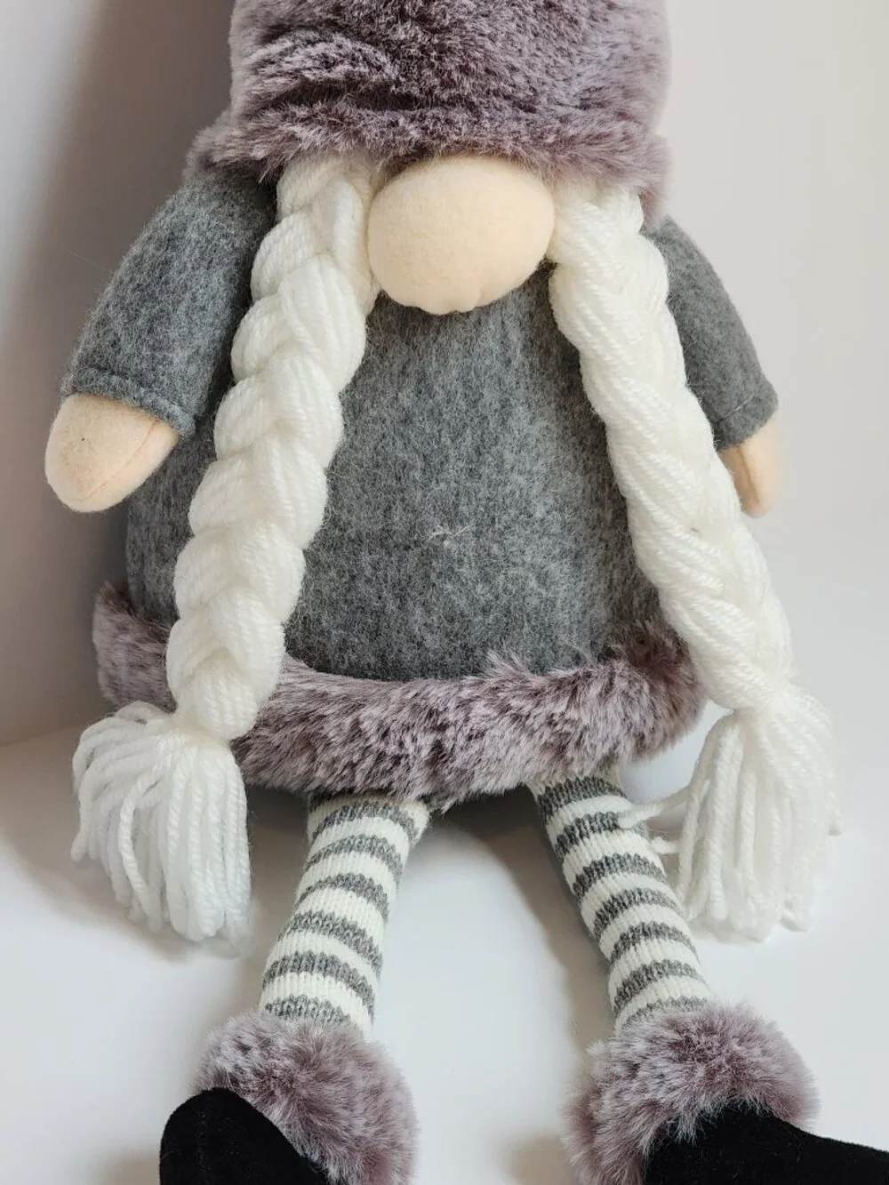 Plush Scandinavian Gnome Braids Gray Purple Winter Christmas Decor 26